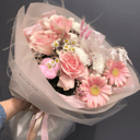 Bouquet of Roses, Cotton and Shrub Chrysanthemums