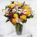 Orchid Bouquet: Cymbidiums, Roses and Alstroemerias