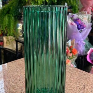 Emerald Ribbed Glass Vase