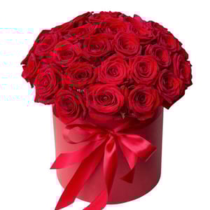 Blumenbox 'Rote Rosen in einer Hutschachtel'