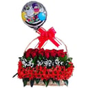 Basket of roses with balloo