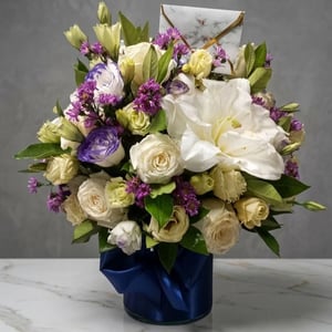 Arrangement 'Vase of Roses Lilies and Lisianthus'