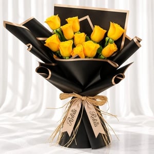 Bouquet '11 yellow rose with black wrapping'
