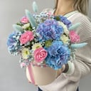 Bright bouquet with blue carnations 7