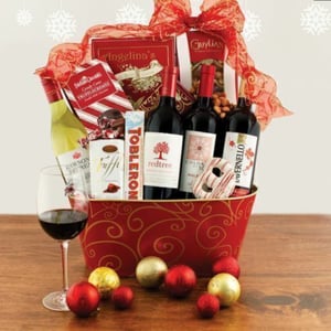 Christmas basket of wines and chocolates