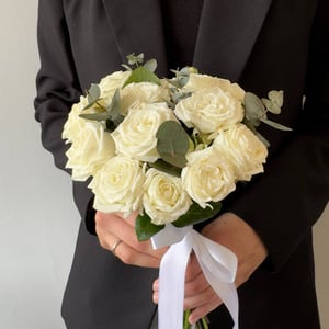 Bridal bouquet: roses and eucalyptus