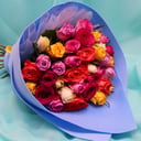 35 bright multicolored roses 40 cm