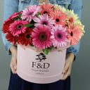 Hat box with gerberas
