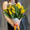 Bouquet '15 yellow tulips with a topper March 8'