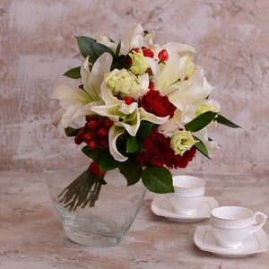 Bridal bouquet Wish of love: White Lilies and Red Roses