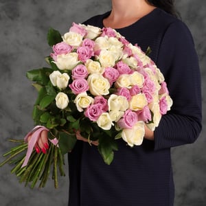 Bouquet of 55 white and pink roses