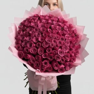 100 Purple Blue Water Rose Bouquet - Pre