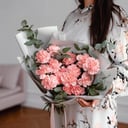 Bouquet of dianthus with eucalyptus