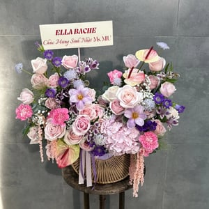 Flower basket 'Lavender & Pink Rose Garden Basket'