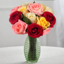 A bouquet of 11 multicolored roses