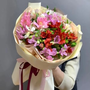 A bouquet of multicolored alstroemerias