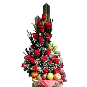 Arrangement of roses with fruits