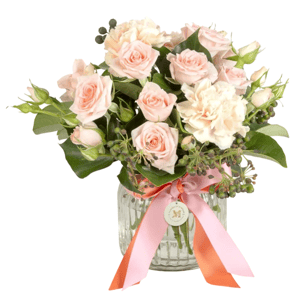 Hat box con fiori 'Mazzo di rose rosa'