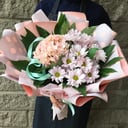 Delicate bouquet of hydrangeas and chrysanthemums