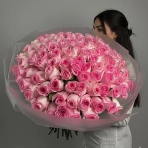 100 Pink Mondial Rose Bouquet - Elegance