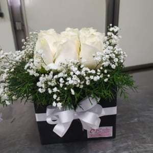 Traditional box of 12 white roses