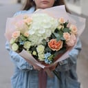 Delicate bouquet with hydrangea and forget-me-nots