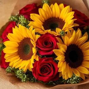 Bouquet 'Rosas e Girassois'