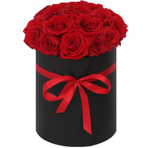 Rosas rojas en una caja de sombreros