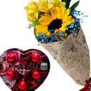 Bouquet 'Ramalhete com 1 Girassol e bombom'