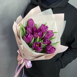 Bouquet of 9 purple tulips