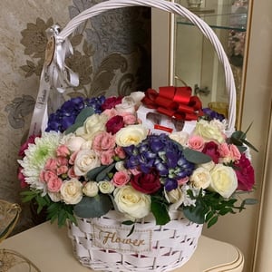 Flowers in a basket with rafaello
