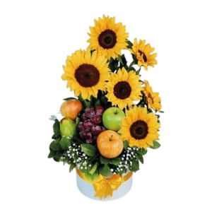 Composition florale 'Tournesols et fruits'