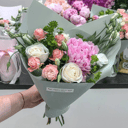 Bouquet of peonies, eustoma and roses