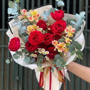 Scarlet Rose and Alstroemeria Bouquet