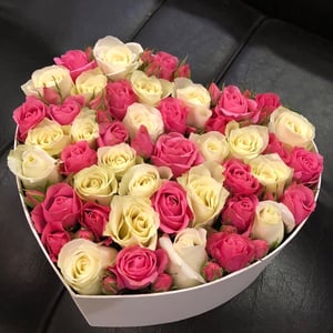 Flowerbox of bush roses