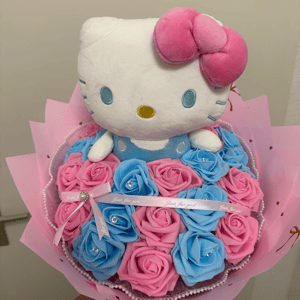Ewiger Rosenstrauß mit hello Kitty
