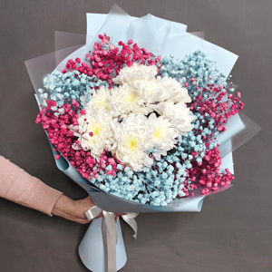 Chrysanthemums with gypsophila
