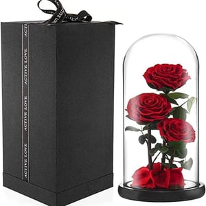Flower box 'Glass Dome Vase With Three Rose Red'
