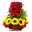 Arrangement of 36 roses and sunflowers