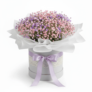 Hat box with flowers 'Evening Star'