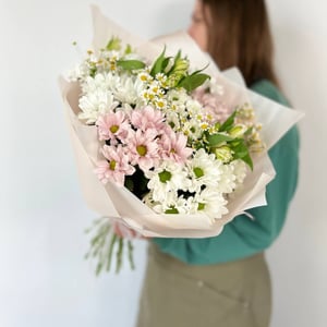 Tender designer bouquet of chrysanthemums