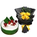 Vanilla Cake with Yellow Roses