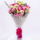 Bouquet 'Love is declared: Purple roses and pink eustomas'