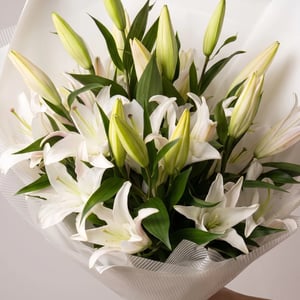 Bouquet of 11 white lilies, 50 centimetres long