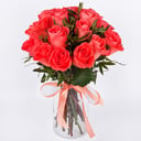 Bouquet '15 coral roses with greenery'
