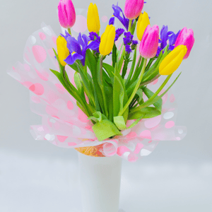 Bouquet of tulips and irises
