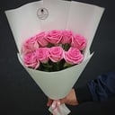 Mono bouquet of 9 pink roses 50 cm