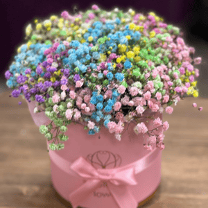 Шляпная коробка с цветами «Цветочная Встреча» из гипсофил