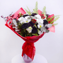 Bouquet 'Peppermint candy: Red roses with white Chrysanthemums'