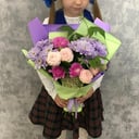 Bouquet of purple Chrysanthemums, Roses and Dianthus
